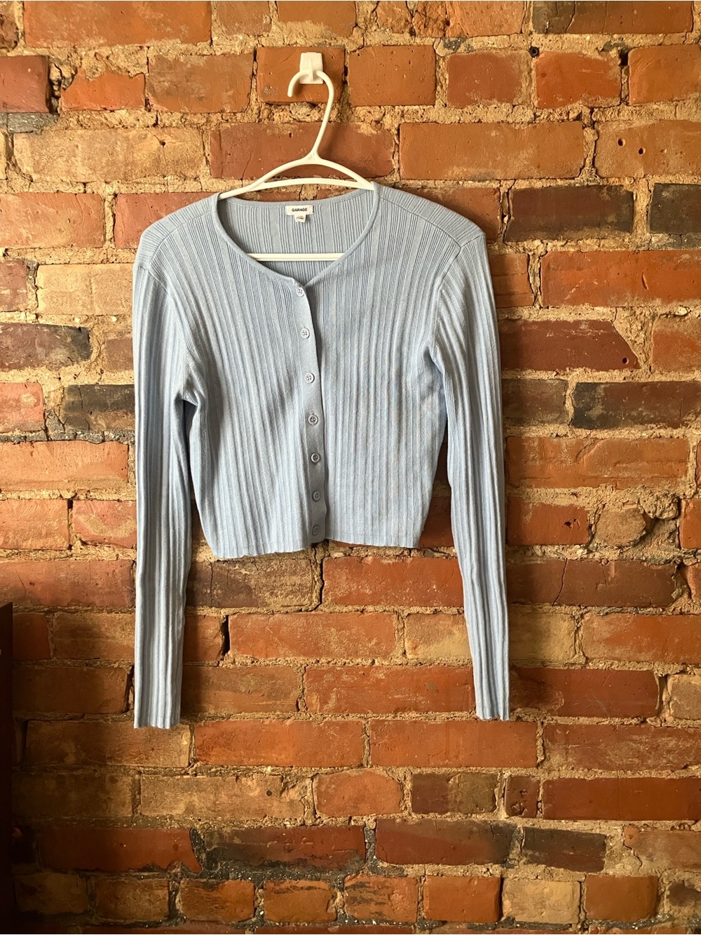 Light Blue Ribbed Cropped Cardigan
